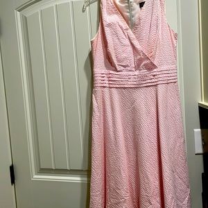 Pastel pink and white-striped seersucker, fully lined.SO FLATTERING!